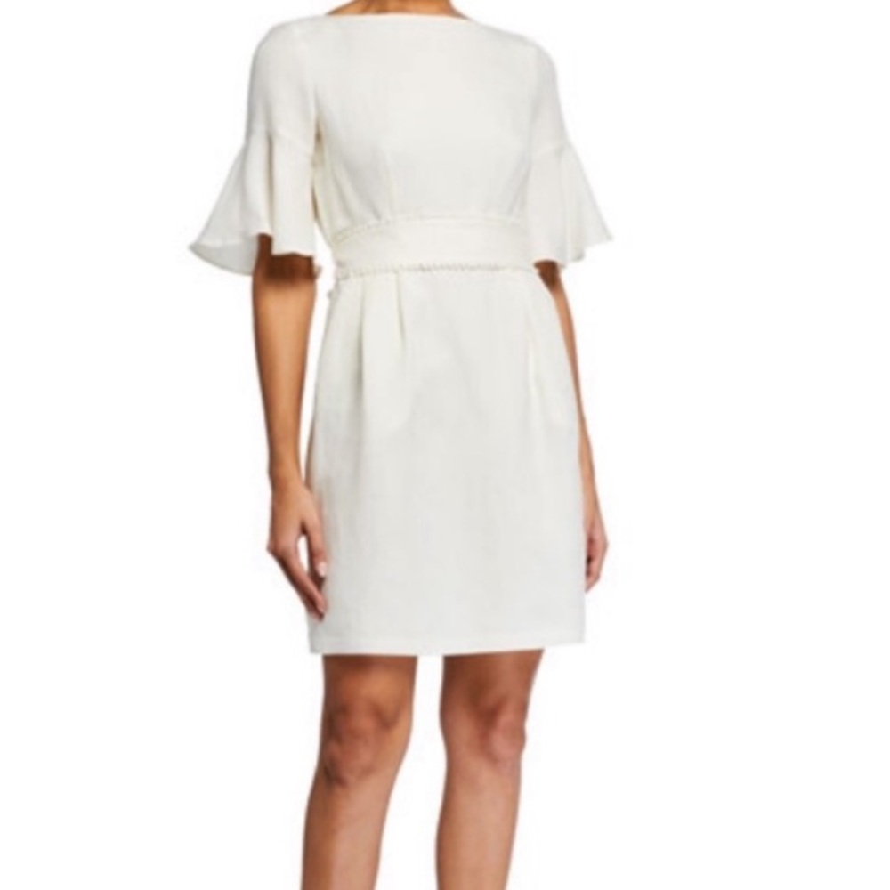 Eliza J Bell-Sleeve Pompom Sash Linen Blend Dress